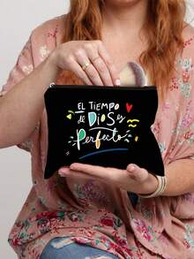 印花帆布手提袋，饰有“El-Tiempo”彩色图案，便携休闲收纳手提包，多功能购物袋，简约旅行收纳袋，大容量旅行化妆包，全新设计，空间宽敞，是购物、婚礼、生日、海滩、度假、返校的理想之选。 - 彩色 - 查看 7