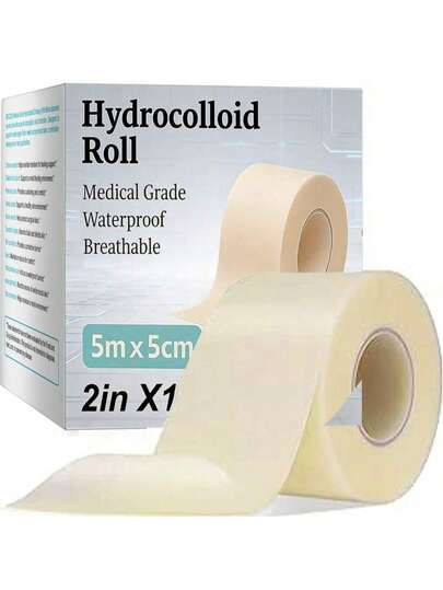 5 cm x 5 m Bande hydrocollö̈de - Pansement imperméable à découper sur mesure - Pansement flexible et sans latex, adapté à la peau, pour ampoules, acné, petites plaies - Adhésif sans latex