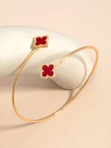 1件夏季时尚金属臂环手镯，独特的海滩度假风手臂饰品配饰 - 五葉草紅色 - 查看 4