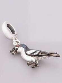 1 pieza Colgante de plata de ley 925 con diseño de pájaro, cuentas colgantes unisex para joyería con diseño animal como regalo - Plateado - Ver 2