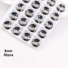 8mm, 50pcs/Pack, Flat Double-Hole Exquisite Glass Rhinestones, Round Shape, For Sewing Wedding Dresses, Handbags, Shoes Decoration, Jewelry Making Accessories - 8mm 50pcs - View 36