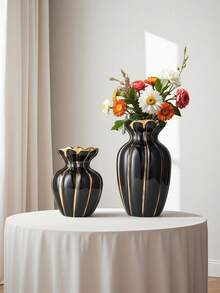 Modern Living Room White Gold Wavy Ceramic Vase, Luxury Black Gold Color Vase, Home Decor Accessories - Black Gold - View 5
