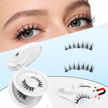 2对装磁性假睫毛套装，仿真睫毛，磁性背胶，无需胶水，卡通造型，轻盈可重复使用，配有佩戴工具，使用方便。 - 黑色 - 查看 2