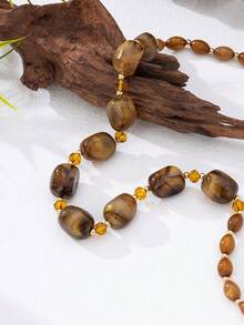 1件波西米亚风格珠光双色棕色长项链 - 咖啡 - 查看 2