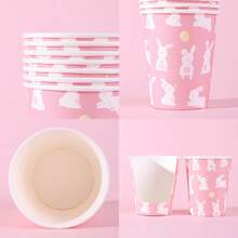 10/20/40/60pcs,Pink Easter Bunny Disposable Paper Cups, Cartoon Rabbit Disposable Paper Cups, Easter Pastel Pink Disposable Paper Cups Cute Happy Easter Bunny Design 9oz Paper Cups For Easter Celebrations Birthdays Gatherings Vibrant Eye-Catching, White Rabbit Paper Cup For Juice Coffee Hot Cold Drink Home Party Supplies - Multicolor - View 6