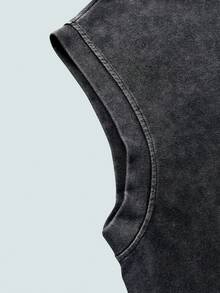 Modcrash 男士无袖简约休闲水洗复古圆领背心，春夏款 - 黑色 - 查看 5