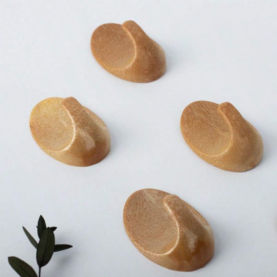 1pc Plastic Wood-Grain Adhesive Hook, No Drilling Required, Waterproof & Oil-Resistant, Suitable For Kitchen, Bathroom, Small Tool - Brown - View 1