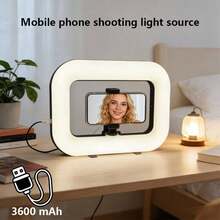 Luz de anillo selfie portátil recargable, estabilizador de video para teléfono, batería incorporada, 3 modos de temperatura de color, adecuado para fotografía panorámica de 360°, clip ajustable, expansión de múltiples interfaces - 1 pieza - Ver 7