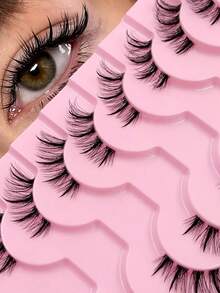 Rikuaild 9 Pairs Wet Look Half-Eye False Eyelashes, Reusable Cartoon & Cat Eye Style Lashes Suitable For Dates, Parties, Ideal For Beginners - Black - View 2