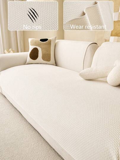 1pc Comfortable Chenille Sofa Cushion Cover, All-Season Universal Sofa Seat Protector, Modern Minimalist Non-Slip Sofa Pad, Dust-Proof And Washable Sofa Slipcover, Beige Fresh And Soft, Color-Fast And Shed-Resistant, Pet-Friendly, Fits Sectional Sofa, Bedroom, Office, Living Room