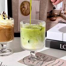 1pc High-Quality Stemmed Glass Cup, Minimalist Striped Design, Large Capacity, Heat & Cold Resistant, Suitable For Kitchen, Restaurant, Coffee, Juice And Various Beverages - Clear - View 9