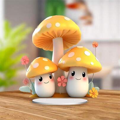 New Creative Spring Smiling Mushroom 2D Acrylic Flat Printing Home Bedroom Decor, Pastoral Party Decoration