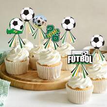 6 pièces/24 pièces Décorations de gâteau thème football, décorations de cupcakes en forme de football, ensemble de décorations de gâteau d'anniversaire thème sportif - multicolore - Voir 2