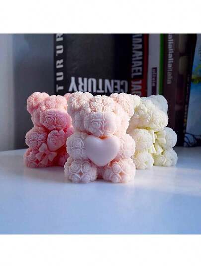 Rose Bear Scented Candle Silicone Mold DIY Valentine's Day Handmade Soap Candle Plaster Home Decor Gift Rose Bear Candle Silicone Mold