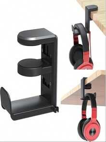 1pc Computer Gaming Headphone Holder Hook Stand, With Adjustable Rotating Arm Clip, Desktop Holder, Cable Management, Workspace Setup, Adjustable Arm, Streamlined Design, High-Quality Stand, Rotating Hook, Headphone Holder, Tech Enthusiasts, Gamers - C - View 1