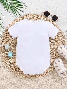 可爱婴儿长袖连体衣，卡通字母印花 - 四季皆宜，男女宝宝均适用 - 白色 - 查看 2