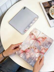 1件金色闪光蝴蝶图案彩绘平板电脑保护套，兼容Mini4/Mini5/Mini6/Mini7/Air/Air2/9.7/10.2/10.5/Air4/Air5/10.9/Pro 11英寸/第十代/Air 11英寸(M2)-2024/Pro 11英寸(M4)-2024/Air 11英寸(M3) 2025/(A16) 11英寸第十一代2025，Galaxy Tab A8 10.5英寸2022。功能：内置笔槽、三折支架、TPU软边保护、磁吸式睡眠/唤醒、优雅/可爱/趣味/治愈/个性化设计。 - 彩色 - 查看 3