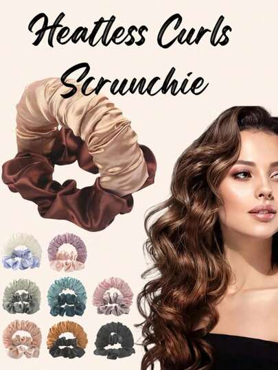 Scrunchies de cabello de satén, sin necesidad de calor, rizadores de cabello suaves para dormir, ondas de cabello cómodas durante la noche, peinado rizado fácil, sin calor necesario, scrunchie de cabello de satén marrón, se puede usar durante el sueño, rizadores de cabello suaves y cómodos para dormir, rizador de cabello holgado, crea cabello rizado largo sin calor, multifuncional de moda, adecuado para uso en interiores, baño y exteriores, regalo del Día de la Madre, regalo para mamá, accesorio de cabello de satén duradero