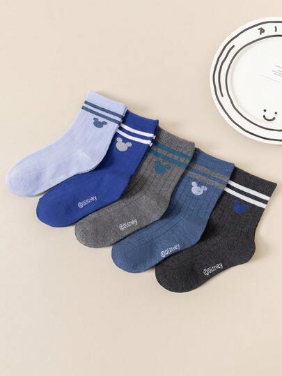 Disney 5 Pairs Of Adorable & Cool Series Unisex Mid-Calf Socks For Kids, Premium Short Socks Featuring – Perfect Holiday Gift For Boys, Random Style Delivery.