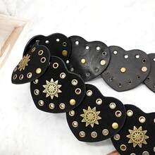 Western Vintage Hollow Wide Disc Leather Belt For Women - Boho Chunky Waist Belt With Cowboy Metal Buckle & Concho, Stylish Versatile Western Boho Accessory - 黑色 - 查看 6