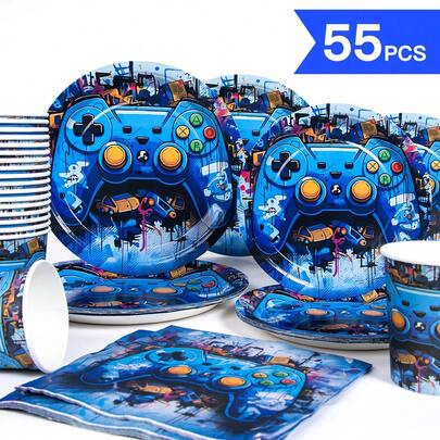 Wasteland Style Game Controller Disposable Plate, Napkin, Cup - One-Time Party Supplies Set, Suitable For 10 Guests, Disposable Paper Plate Party Tableware For Birthday, Wedding, Theme Party, Family Picnic