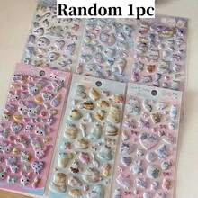 可爱糖果宠物猫咖啡蛋糕3D闪亮贴纸，剪贴簿DIY日记文具贴纸，学习用品 - 彩色 - 查看 8