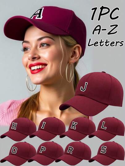 1 PC Letter A-Z Women's Couple Woman's Stylish Baseball Cap New Design Casual Street Versatile Sun Protection Visor Hat Breathable Sweat-Absorbing Outdoor Sports Cap