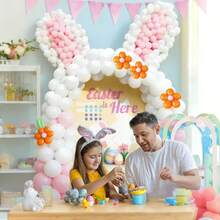 122件复活节主题气球拱门套装，复活节彩蛋气球花环套装，白色、橙色、紫色和绿色气球花环，适用于复活节、儿童节、春季庆祝活动、亲子活动日、幼儿园活动日、生日派对、开幕式、花园派对、复活节彩蛋日、春季派对 - 查看 4