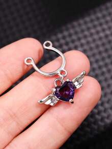 1件时尚独特、精致优雅的朋克风心形锆石翅膀假乳环，适合日常佩戴、海滩度假装扮 - 彩色 - 查看 14