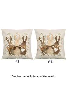 2件装复活节兔子印花枕套，油画风格，隐形拉链，可水洗，无填充物，适用于家居装饰、客厅、沙发、卧室装饰、沙发垫、靠垫等。 - 彩色 - 查看 12