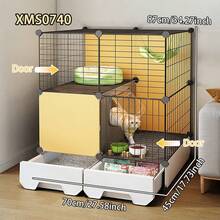 Modular Multi-Tier Cat Playpen With Pull-Out Drawer, Indoor Metal Cat Cage With Litter Box - Multicolor - View 2