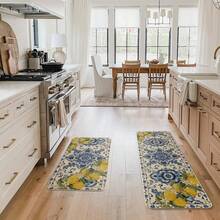 Blue Floral Lemons Spring Kitchen Mats, Home Decor Low-Profile Kitchen Rugs For Floor 48x17 Inches/28x17 Inches Or Kitchen Mat Set - 預設 - 查看 4