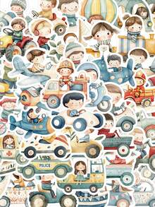 50pcs Cartoon Vehicles Stickers Aesthetic Transport Vibes For Journal, Phone Case, Tablet, Water Bottle, Helmet, Bike, Luggage, Waterproof Decals - Multicolor - View 3
