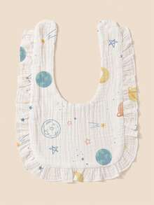 2pcs Soft & Comfortable 100% Cotton Baby Bibs, Strawberry Fruit Print Cute Bear Head Design With Ruffled Edge, Suitable For All Seasons, Essential For Newborns - Multicolor - View 5