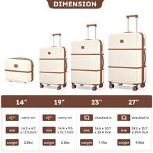 Expandable 4-Piece Luggage Set (14/19/23/27 Inch) ,Hard Shell Suitcase With Combination Lock And Spinner Wheels,Lightweight Travel Collection For Family Vacations, Business Trips And Summer Getaways - 白棕色 - 查看 2
