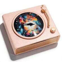 Zunate Altavoz Bluetooth Retro Portátil Estilo Tocadiscos de Vinilo Vintage con Luz Colorida Rosa - blanco - Ver 2