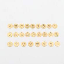 1件简约时尚圆形镂空字母吊坠金色T形扣不锈钢链手链，女士款 - 金黃色 - 查看 4