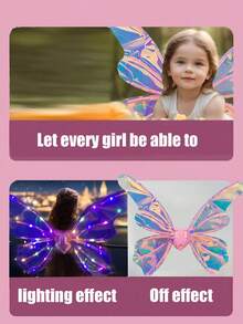 女孩电动翅膀服装玩具，带灯光、音乐和自动拍动翅膀功能，音乐/静音模式，适合角色扮演/派对/主题公园/婚礼/万圣节/圣诞节等场合，需自行组装，配有可调节肩带，是送礼佳品。 - 粉色 - 查看 9