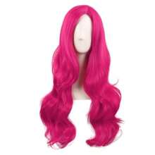 D28 Inch/70 Cm Cosplay Long Wavy Curly Synthetic Fiber Side Bangs Anime Fashion Party Hair Wig Hot Pink - Hot Pink - View 1