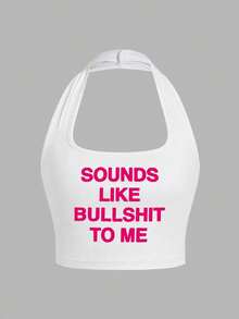 Sounds Like To Me 字母图案露背性感吊带背心，适合春夏日常休闲穿着，白色 - 白色 - 查看 3