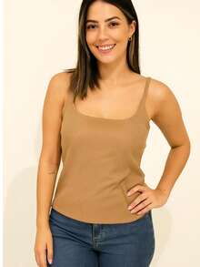 Set Of 2 Women's Tank Tops. Thin Straps With Padding, Made Of Ribbed, Flannel-Lined Fabric. - 黑色米色 - 查看 3