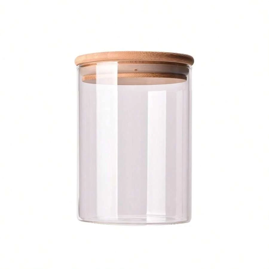 Clear Glass Cylinder Storage Jar With Bamboo Lid 950ml - View 1