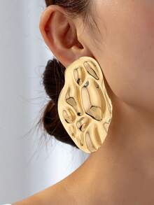 1 Pair Geometric Asymmetrical Fashionable Versatile Gold Tone Earrings For Women - Gold - View 6