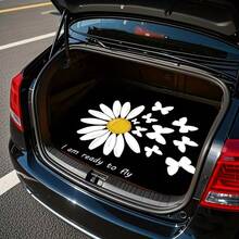 1 pièce Tapis de coffre de voiture avec imprimé de marguerite noire et rêveuse - Décoration intérieure de voiture élégante, convient à la plupart des véhicules, doublure de coffre avec design esthétique, style plat 2D - tapis de coffre - Voir 3