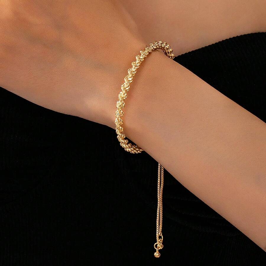 1pc New Elegant & Unique Design Bracelet, Suitable For Daily Wear And Festivals - Yellow Gold - View 1