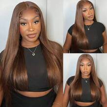 PQL Chocolate Brown Straight Lace Front Wigs Brazilian Human Blended Hair 13x4 13*6 HD Transparent Lace Front For Women Wear And Go Glueless Brazilian Virgin Hair Lace Closure Wigs 180% Density Pre Plucked With Baby Hair Hairline Suitable To Wear - S4 - View 4