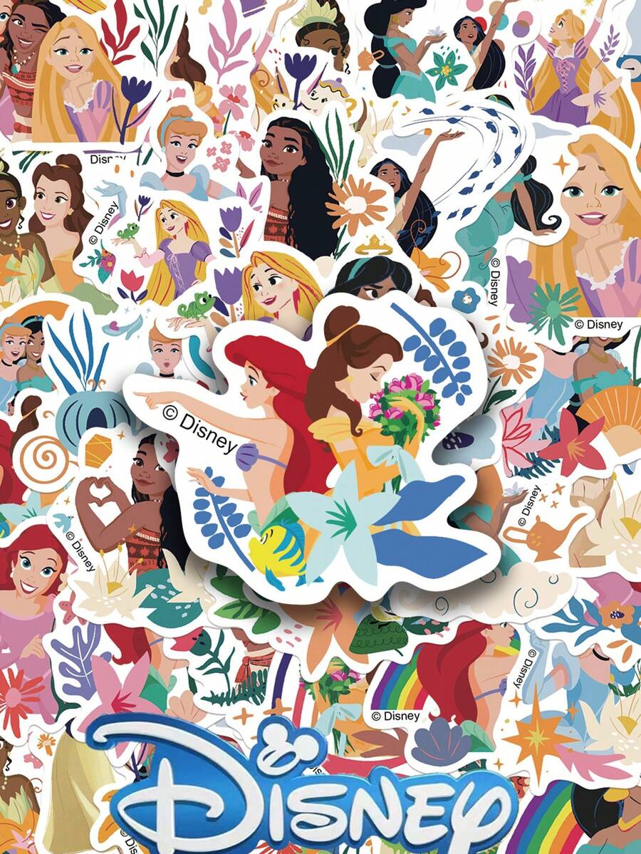 Disney 50张迪士尼公主混合防水涂鸦贴纸，适用于手机、电脑、行李箱、吉他、笔记本、卡通贴纸 - 1 Set - 查看 1