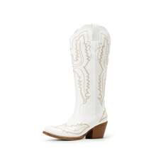Cowboy Knee High Boots For Women Western Retro Embroidered Cowgirl Boots Fashion Narrow Square Toe Comfortable Vintage Side Zipper Tall Boots For Ladies - 白色 - 查看 6