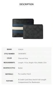 Coach Varsity Printed Men's Card Bag Wallet CW385WTC - 炭灰色CW385WTC - 查看 6