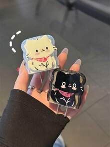 Cute Black And White Cat Elements Cat Paw Pattern 5pcs Cartoon Charger Protector Set Transparent Charger Protective Case Anti Disconnect Cable Sleeve Fits 18W/20W US Plug Series Chargers Women Birthday Gift - Multicolor - View 2